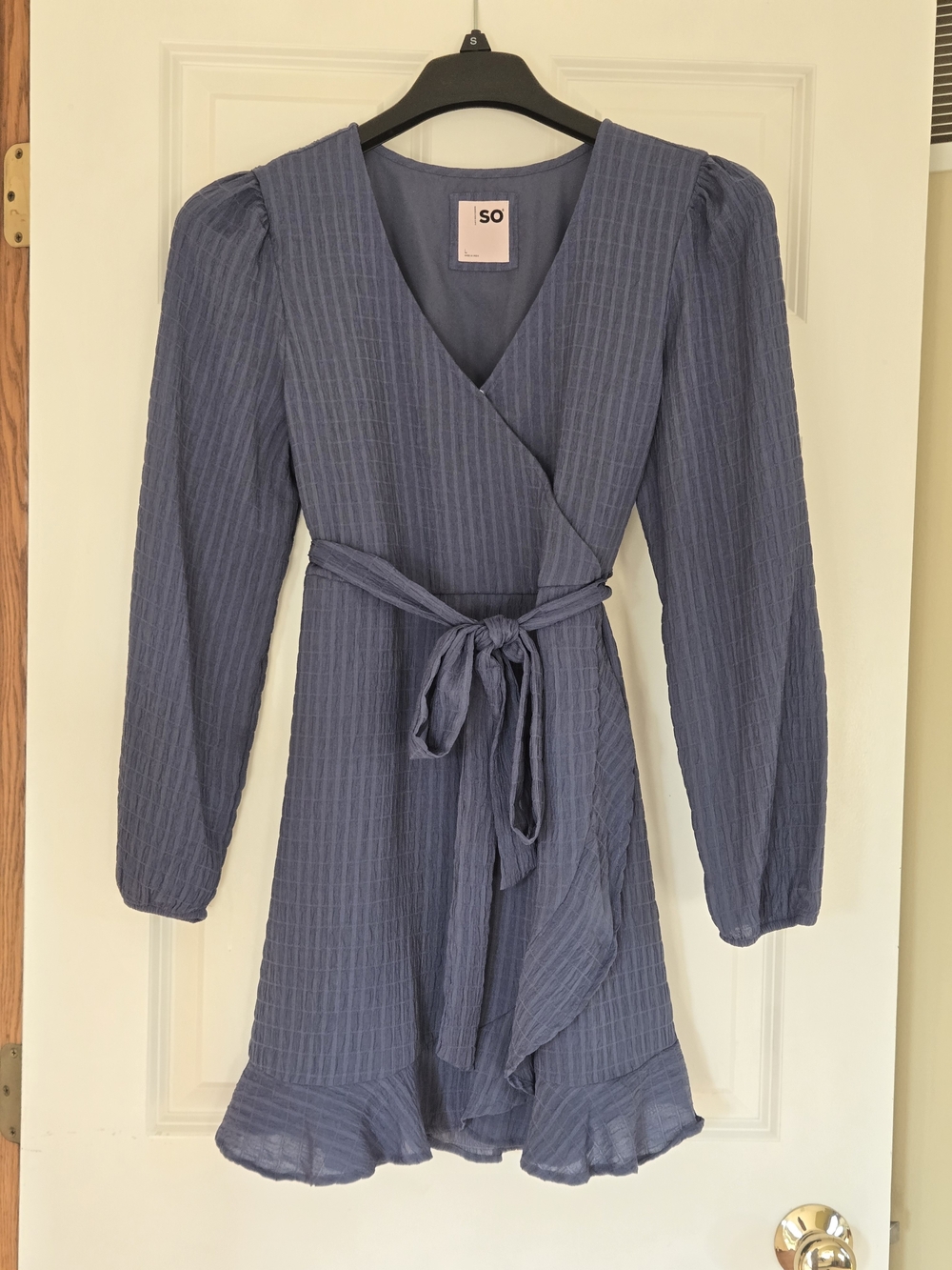 SO Blue Wrap Dress with Tie Waist